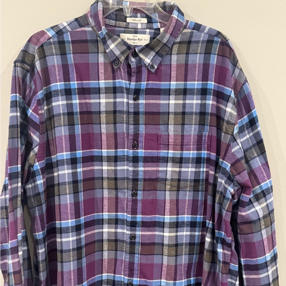 Hawker Rye Mens Button-Down Flannel 2XL Shirt Purple Blue Black Regular Fit